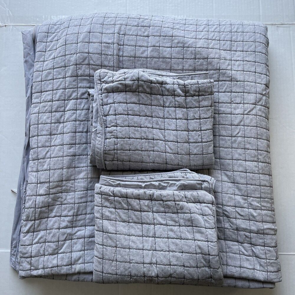 Boll And Branch King/California King Duvet Set 2 Shams Quilted Windowpane Cotton